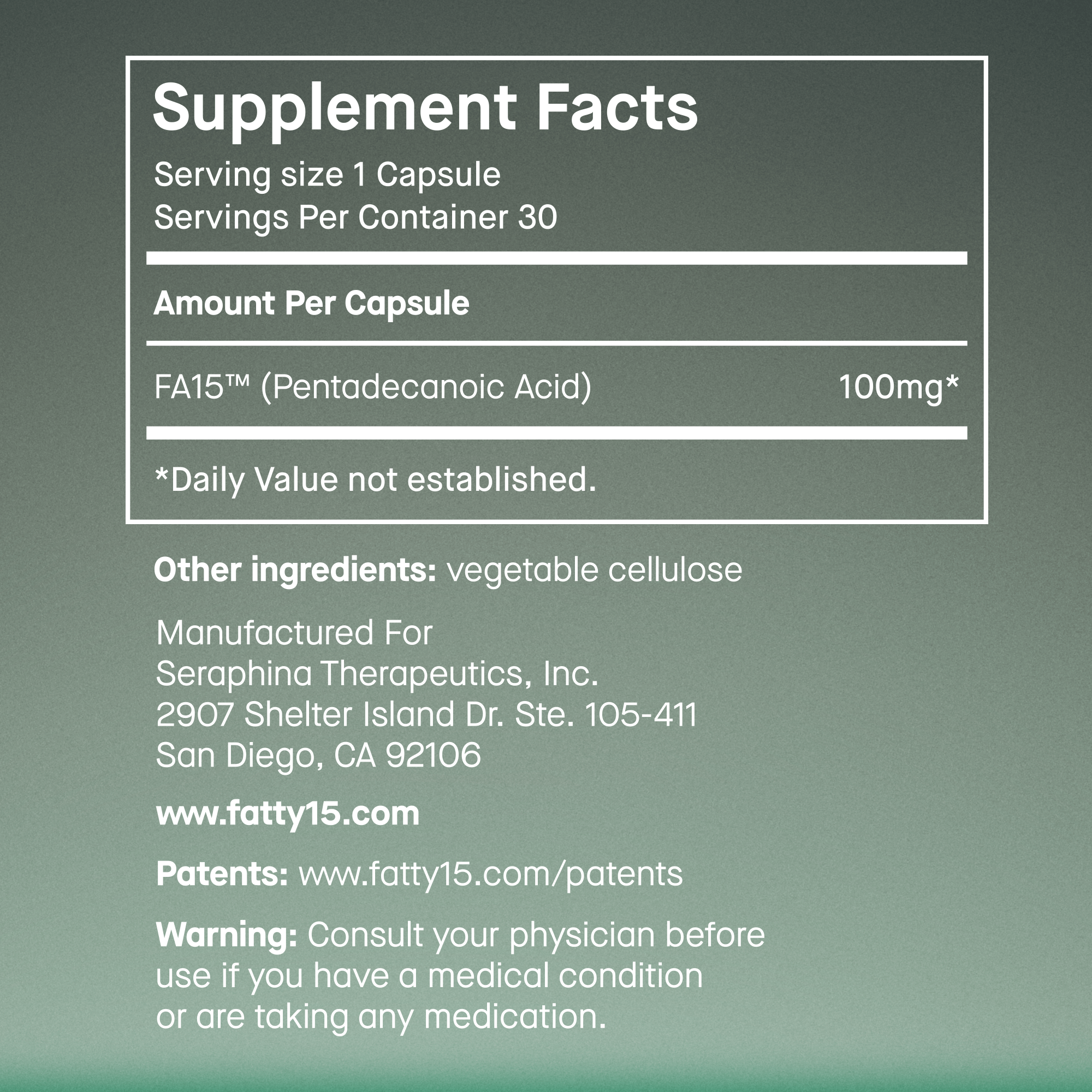 Fatty15 supplement facts panel